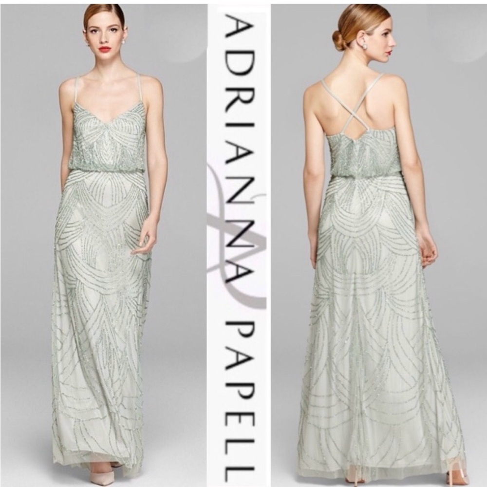Adrianna Papell Women's Mint Beaded Maxi Dress